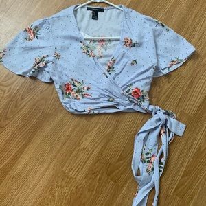 Light Blue, Flower Tie Crop-Top